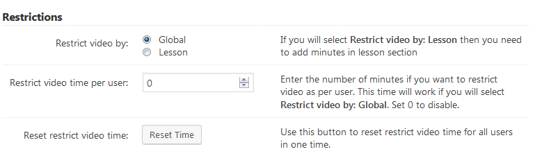 Restrictions settings - WordPress LMS Plugin