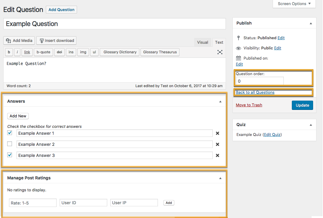 Editing the question - WordPress LMS Plugin