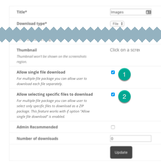 Front-end options for specific files in created downloads - File Manager Plugin for WordPress