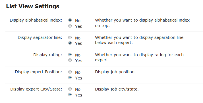 List view settings - WP Member Directory Plugin