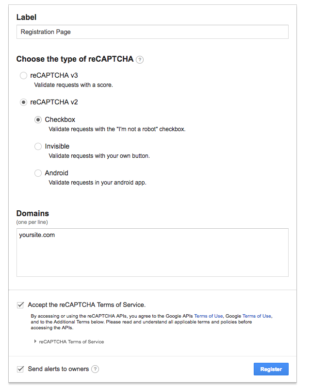Setting up reCaptcha for your site