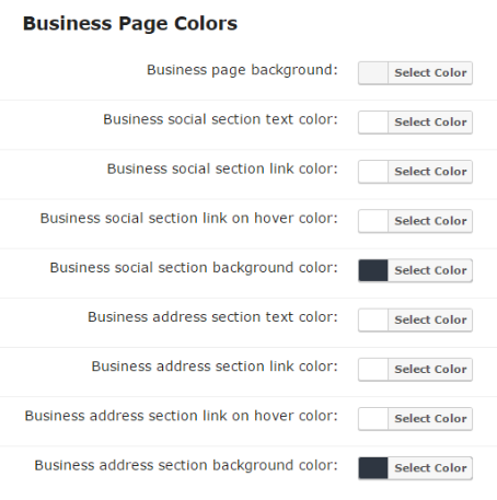 Business page colors settings - WordPress Directory Listing Plugin