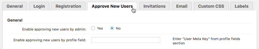 Approve new users settings - WordPress Login Plugin