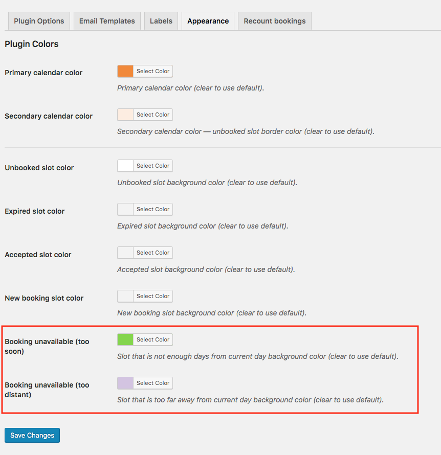 Appearance settings - WordPress Calendar Booking Plugin