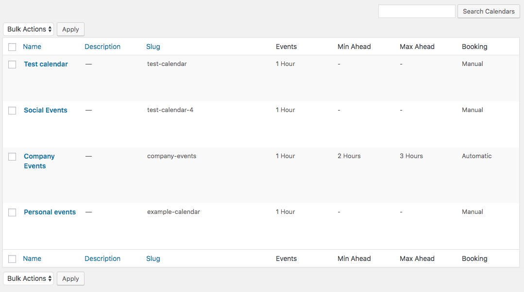 Managing calendars - Booking Plugin WordPress