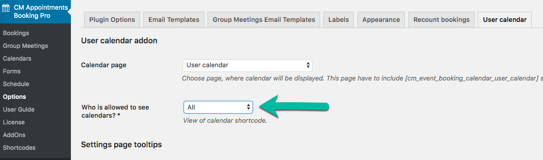 Choosing who is allowed to see calendars - Booking Plugin WordPress