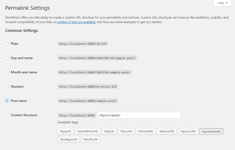 Permalinks settings - Glossary Plugin WordPress