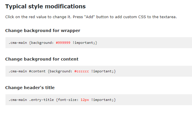 Example of the CSS modifications - WordPress Discussion Forum