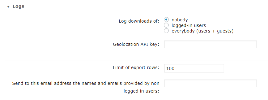 Logs options - File Manager Plugin for WordPress