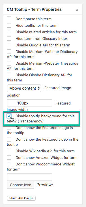 Disabling tooltip background for the term - WordPress as a Wiki