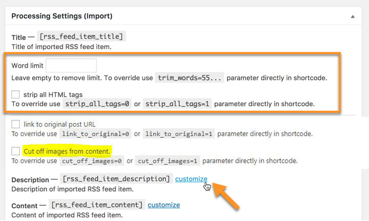 Title settings - RSS Importer WordPress