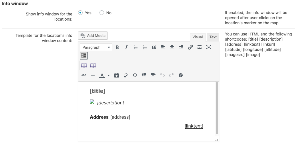 Editing the info window template - Travel Map Plugin