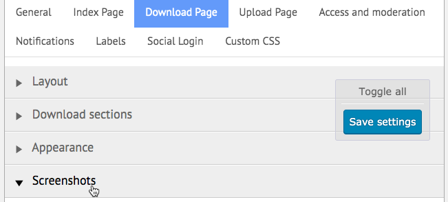 Download page screenshots settings - File Manager Plugin for WordPress
