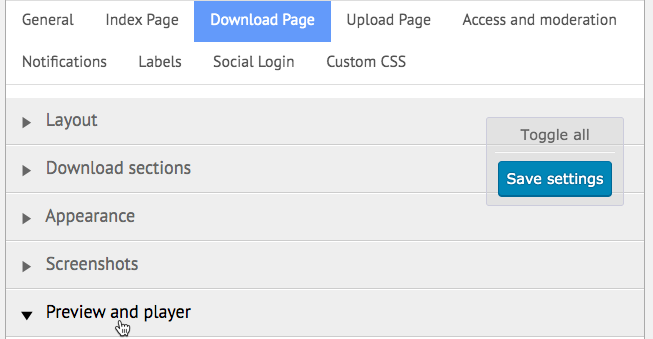 Download page preview and player settings - WordPress Document Management