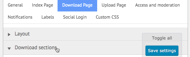 Download sections settings - WordPress Document Management