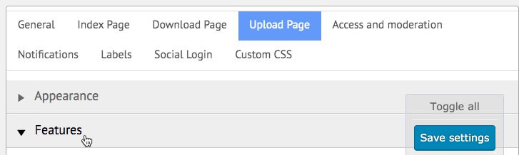 Upload Page settings - File Download Plugin