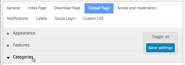 Categories settings - File Manager WordPress