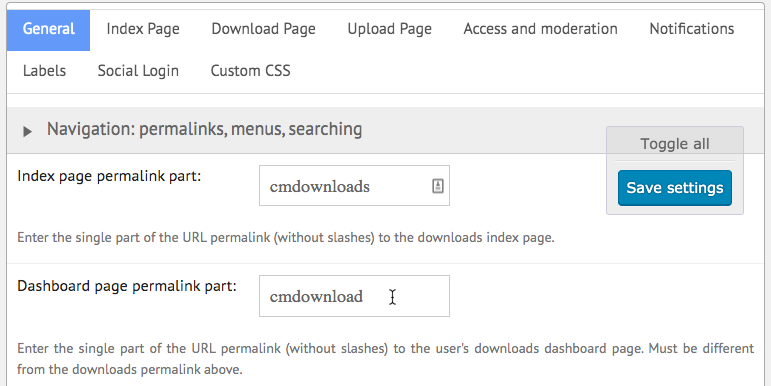 Dashboard permalink option - WordPress Document Management