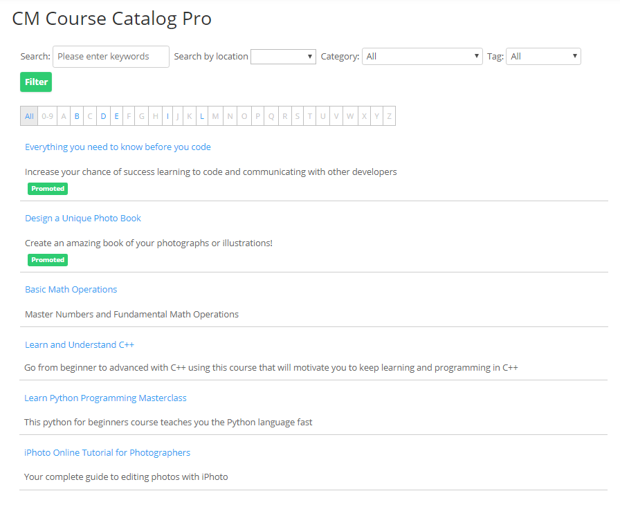 List view - WordPress Plugin for Online Courses