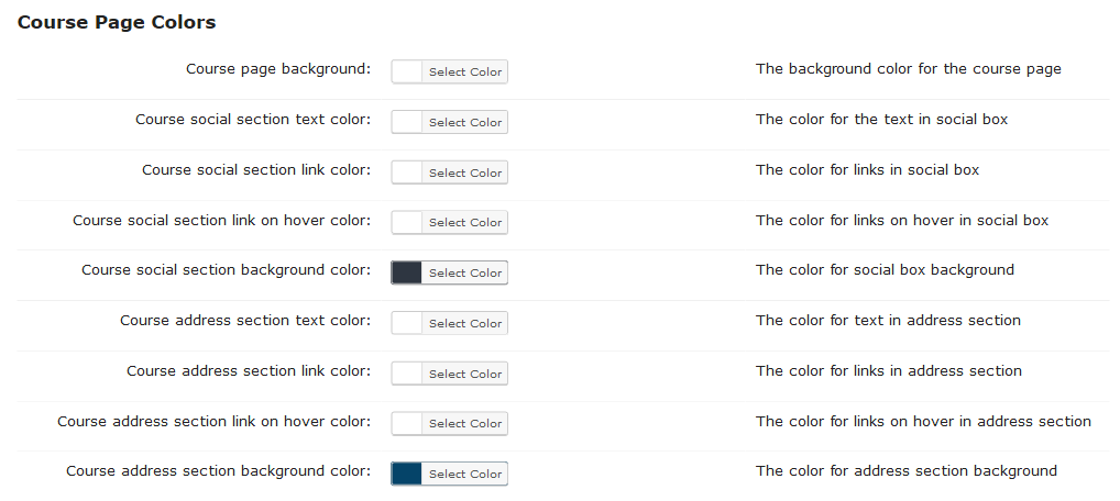 Course page colors settings - WordPress Plugin for Creating Online Courses