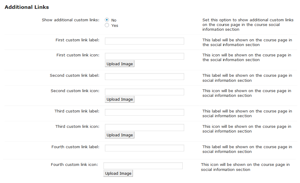 Additional links settings - LMS Plugin for WordPress