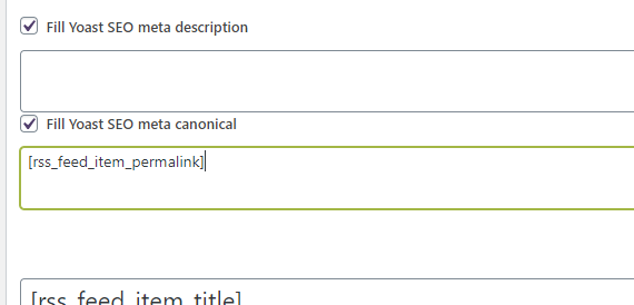Yoast SEO settings - RSS Importer WordPress