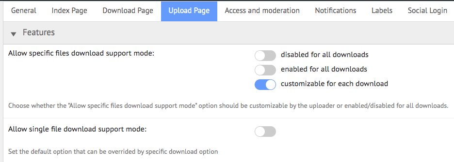 Upload Page settings for creating new downloads - File Download Plugin