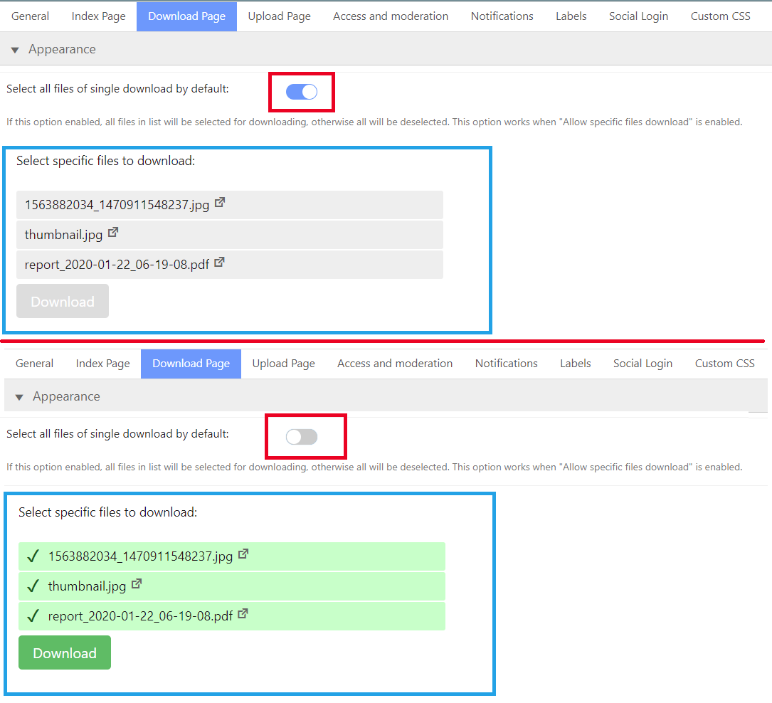 The option for selecting specific files - WordPress Document Management