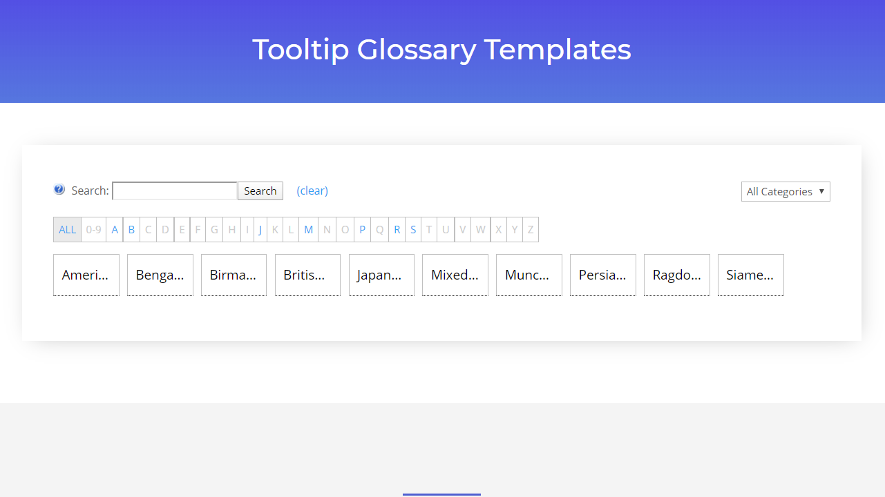 Small tiles style - Glossary Plugin WordPress