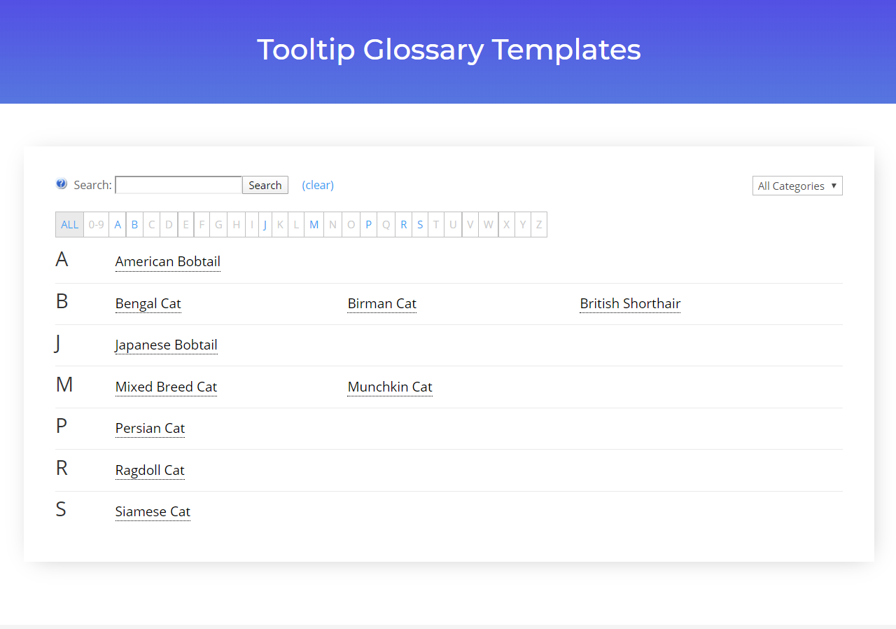 Classic table style - Tooltip WordPress Plugin