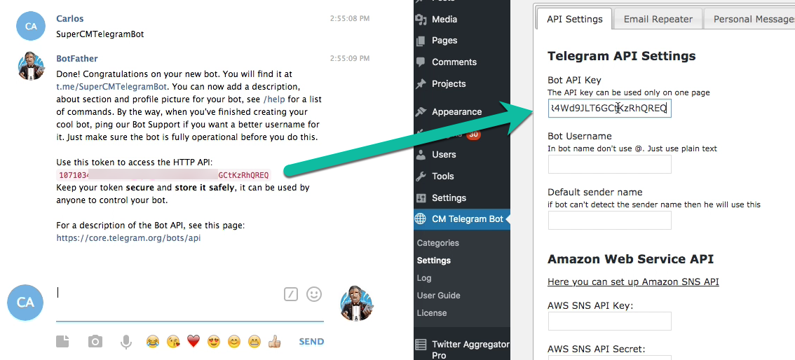 Connecting bot to the plugin - Telegram Bot Plugin for WordPress