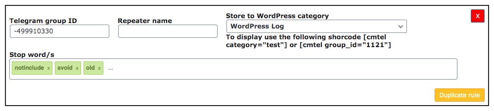 Setting up a WordPress repeater rule - Telegram WordPress Widget