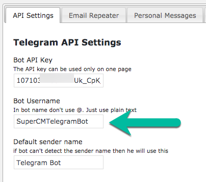 Inserting a bot username - WordPress Telegram Bot