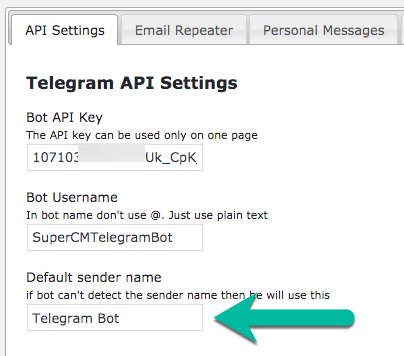 Specifying the default sender name - Telegram WordPress Widget