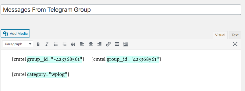 Displaying the content - Telegram Plugin for WordPress