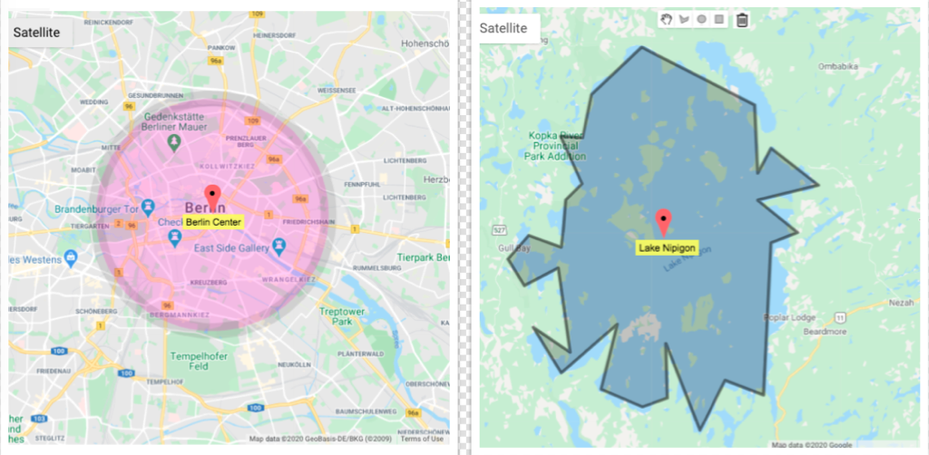 Examples of polygons - Google Maps WordPress Plugin