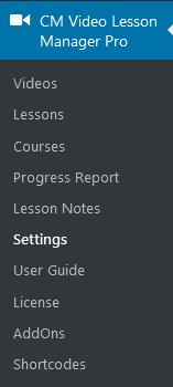 Navigation to the plugin settings - WordPress Video Lessons Plugin