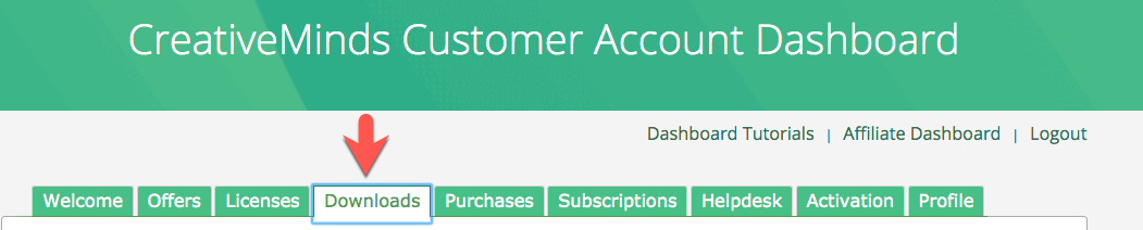 CreativeMinds Customer Account Dashboard - Downloads tab