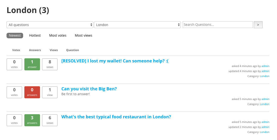 Example of the category view on the forum - WordPress Question and Answer Plugin