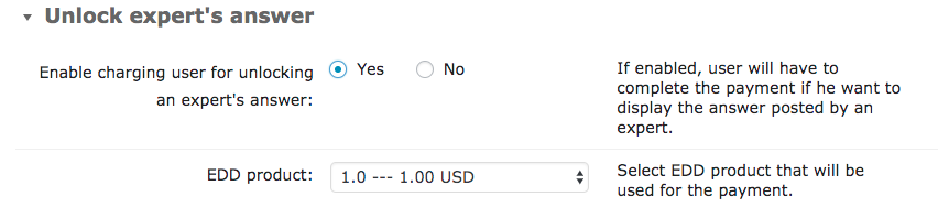 Choosing a product to charge for unlocking answers by experts - WordPress Questions and Answers