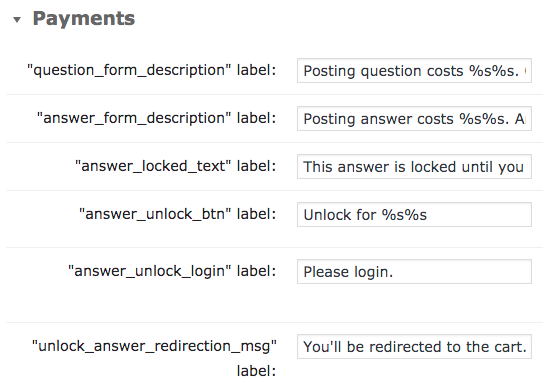 Payments labels - WordPress Question and Answer Plugin