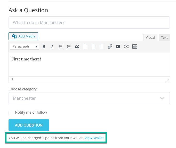 Charging points for asking a question on the forum - WordPress Question and Answer Plugin