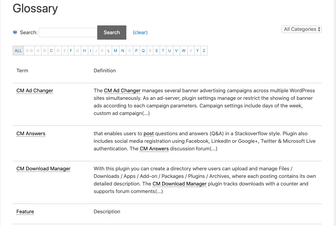 Term + definition style - Glossary Plugin WordPress