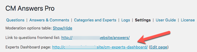 URL of the Expert Dashboard - Discussion Forum Plugin for WordPress