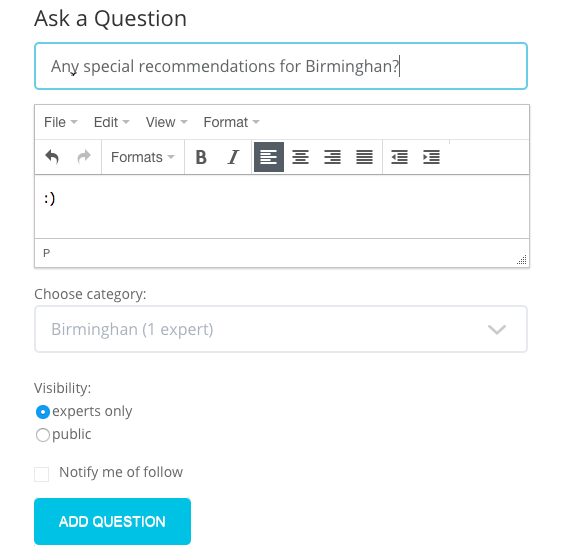 Asking a question and choosing who can see it - everyone or forum experts only - WordPress Questions and Answers