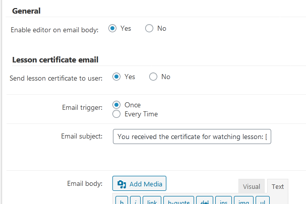 Certificates settings - LMS in WordPress