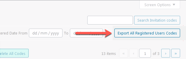 Exporting all registered users codes - WordPress Login Plugin