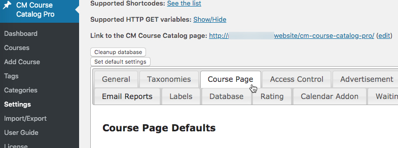 Course page settings tab - WordPress Plugin for Online Courses