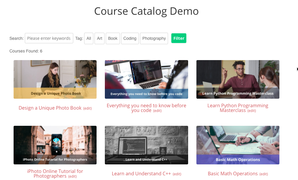 Example of the course catalog - WordPress Plugin for Online Courses