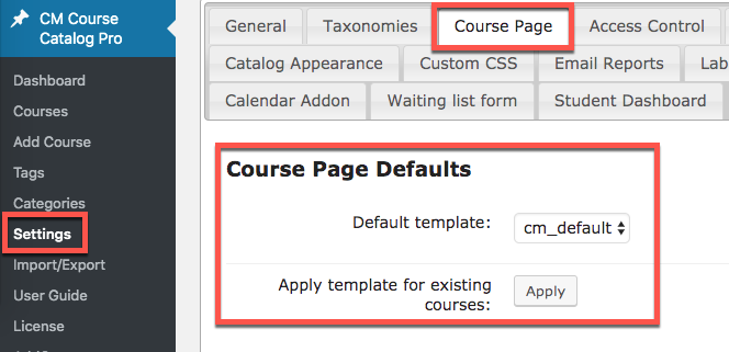 Choosing new template in plugin settings